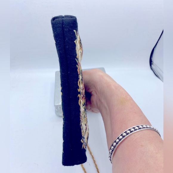 Vintage Walborg Petit Point Floral Tapestry Black Purse Clutch Evening Bag - Picture 5 of 15